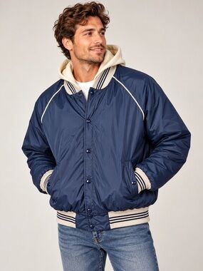 Bass Pro Shops Navy Bomber Jacket with Cream Trim